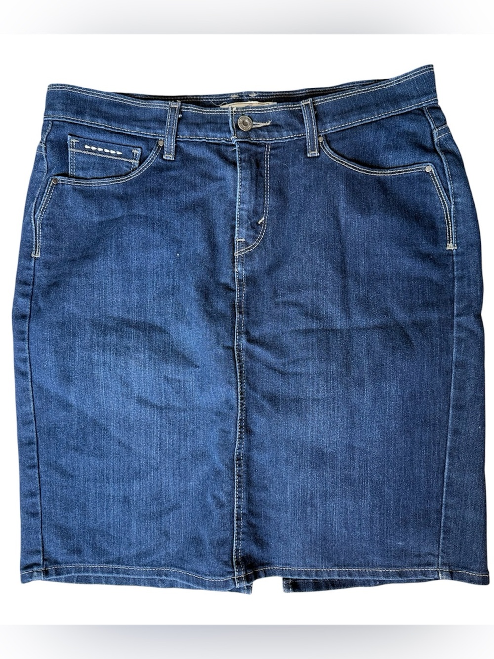 LEVI’S Denim Jean Pencil Skirt Dark Wash Pockets Size 12